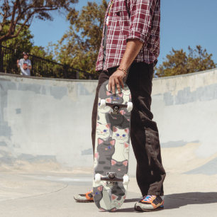 Skateboard Motif de chats blancs et gris