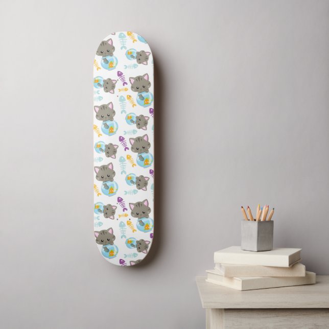 Skateboard Motif De Chats, Chats Mignons, Chatons, Poisson (Art mural)