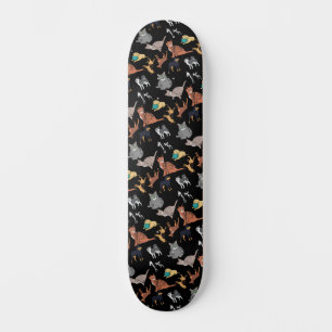 Skateboard Motif de chats et de chiens sur fond noir