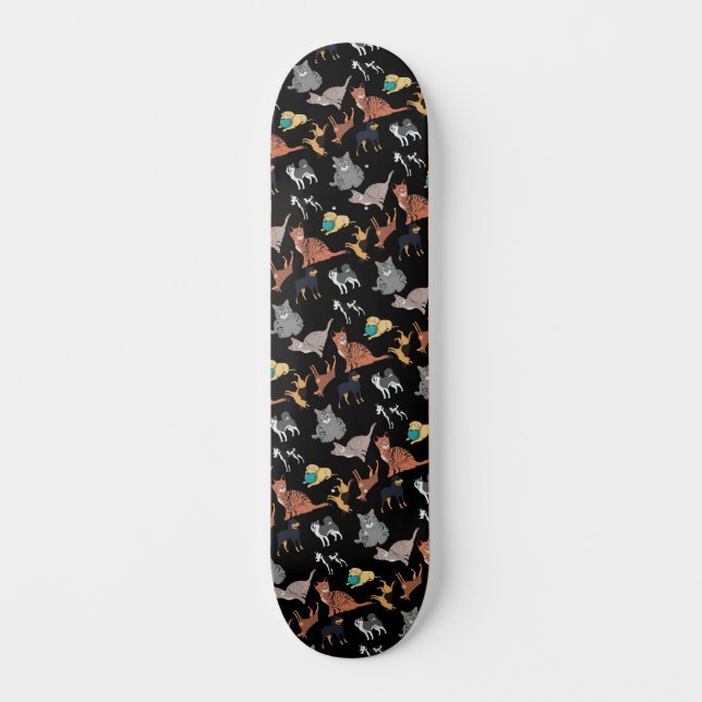 Skateboard Motif de chats et de chiens sur fond noir  (Recto)