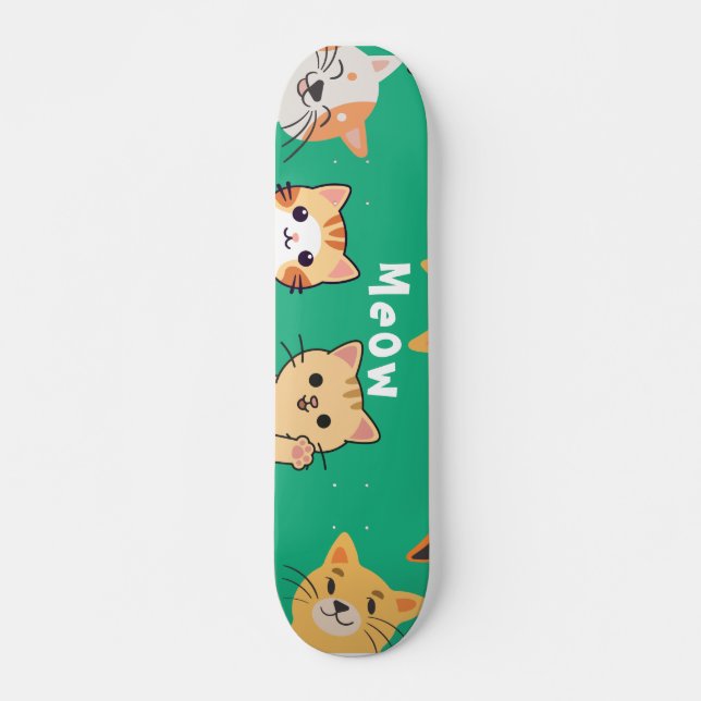 Skateboard Motif de chats mignons Kawaii qui regardent  (Devant)