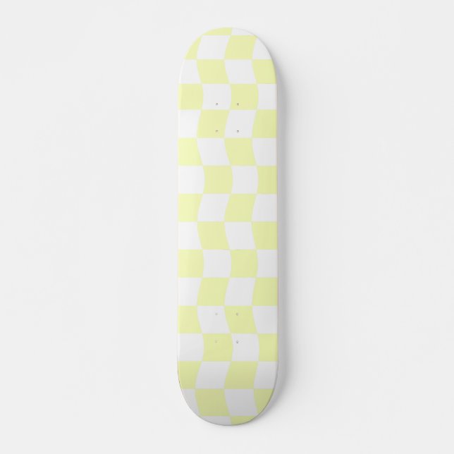 Skateboard Motif de chèque géométrique jaune pastel (Devant)