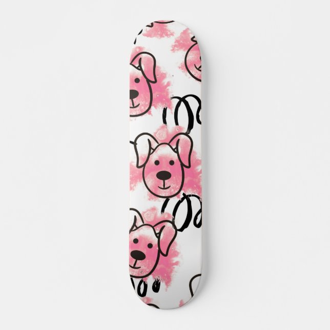 Skateboard Motif de chien d'aquarelle mignonne (Devant)