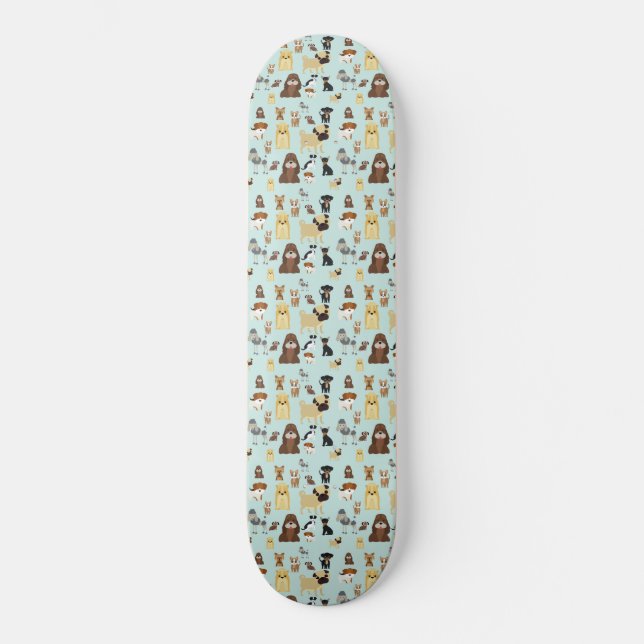 Skateboard motif de chiens arrière - plans bleu clair. (Recto)