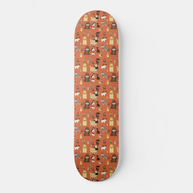 Skateboard motif de chiens arrière - plans orange. (Recto)