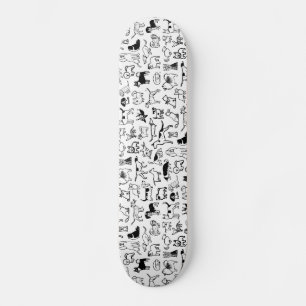 Skateboard Motif de chiens noirs et blancs Cool Canine Love