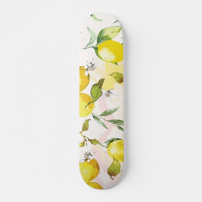 Skateboard Motif de citron à l'aquarelle (Devant)