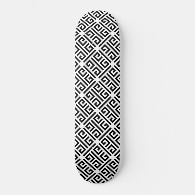 Skateboard Motif de clé grecque de fusion noir et blanc (Recto)