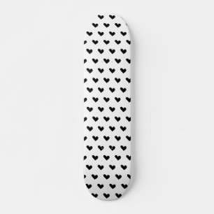 Skateboard Motif de coeur de Doodle noir et blanc