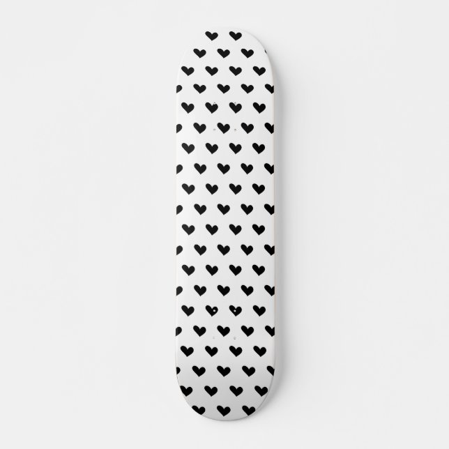 Skateboard Motif de coeur Doodle Noir et Blanc (Devant)