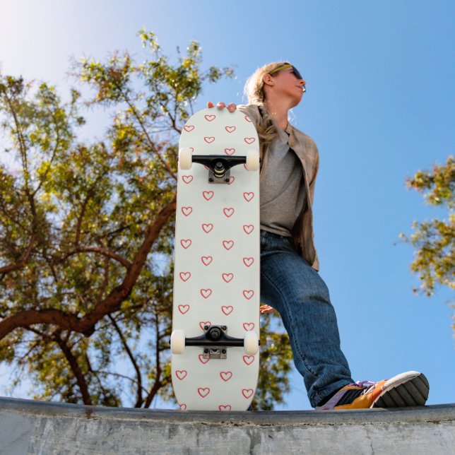 Skateboard Motif de cœurs rouges, Mignon, Amour (Extérieur 1)