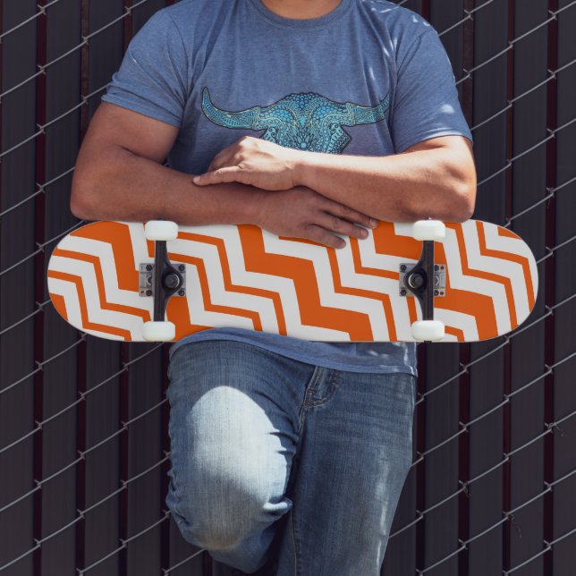 Skateboard Motif de conception en chevron zigzag blanc orange (Extérieur 3)