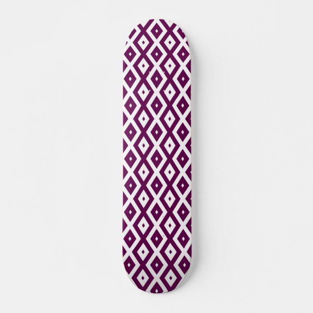Skateboard Motif de diamant blanc et violet de prune (Devant)