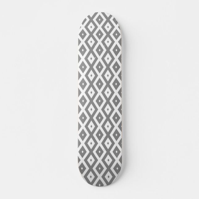 Skateboard Motif de diamants gris et blanc (Devant)