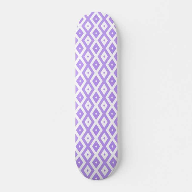 Skateboard Motif de diamants violet et blanc (Devant)