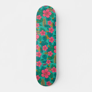 Skateboard Motif de feuilles de palmier et d'hibiscus tropica