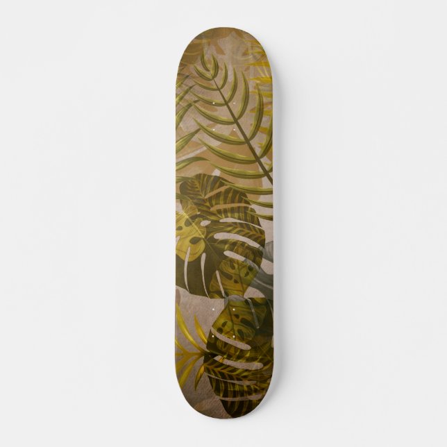Skateboard Motif de feuilles tropicales terreuses (Devant)