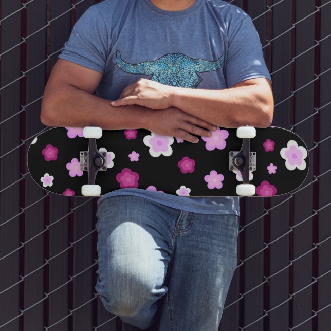 Skateboard Motif de fleur marguerite à dégradé rose mou (Extérieur 3)