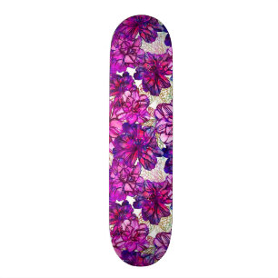 Skateboard Motif de fleurs abstrait de rose et de pourpre