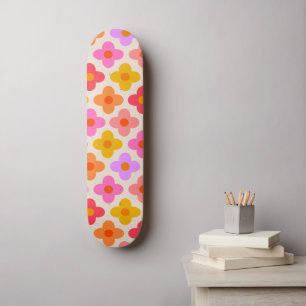 Skateboard Motif de fleurs colorées rétro hippie Mod