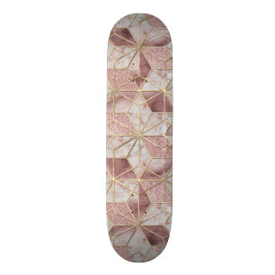 Skateboard Motif de fleurs d'étoile géométrique d'or rose mod