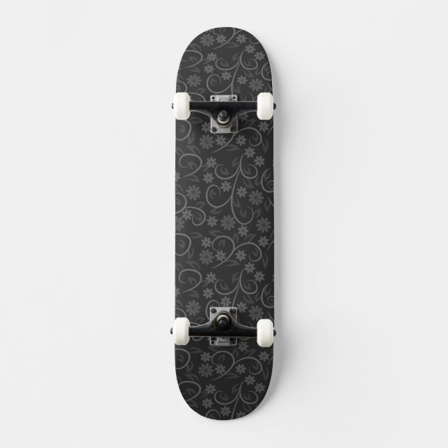 Skateboard Motif de fleurs grises mignonnes (Recto)
