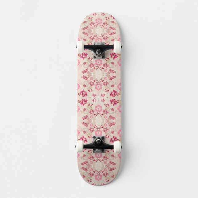Skateboard Motif de fleurs modernes roses mignon (Recto)