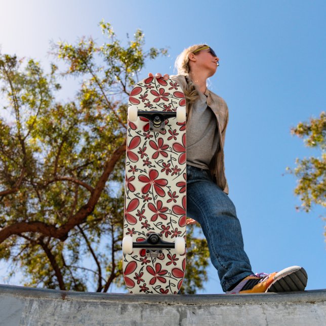 Skateboard Motif de fleurs rouges (Extérieur 1)