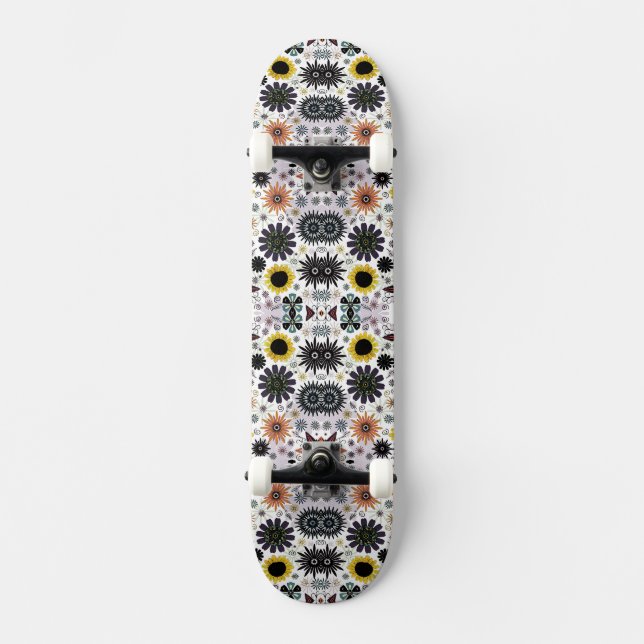 Skateboard Motif de fleurs transparent vintage mignon (Recto)