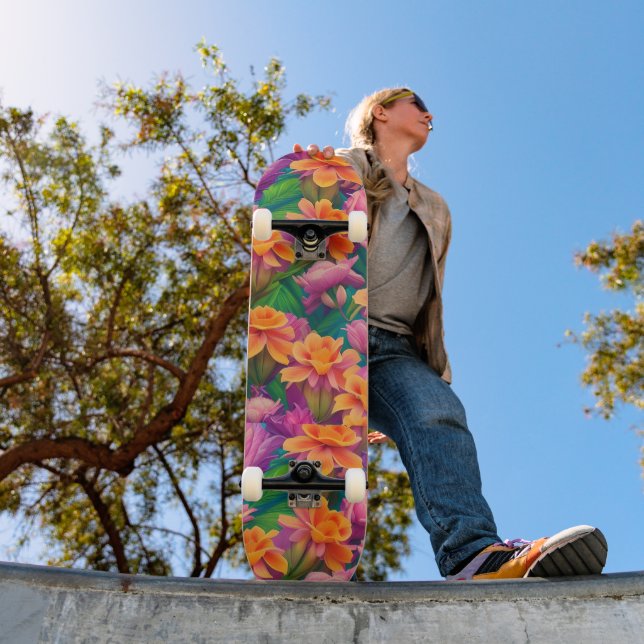 Skateboard Motif de fleurs tropicales hawaïennes (Extérieur 1)