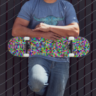 Skateboard Motif de fond de carrés de pixels colorés