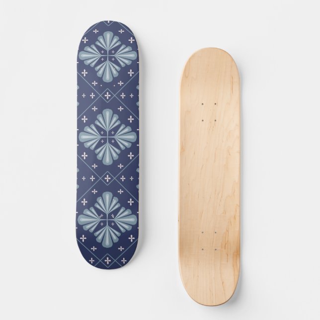Skateboard Motif de formes géométriques bleues  (Recto)
