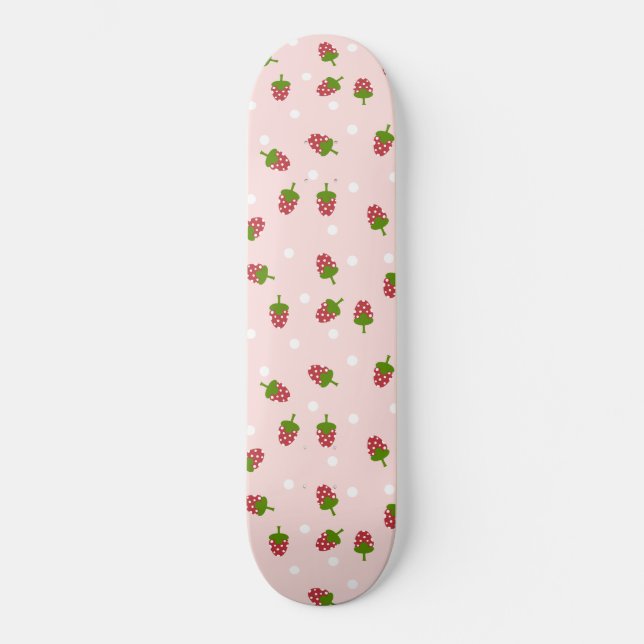 Skateboard Motif de fraise rose mignonne fille Kawaii (Recto)