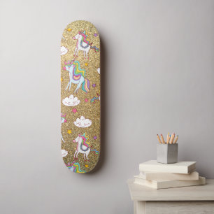 Skateboard Motif de licorne de parties scintillant d'or