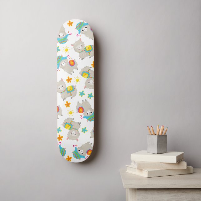 Skateboard Motif De Llamas, Cute Llamas, Alpacas, Fleurs (Art mural)