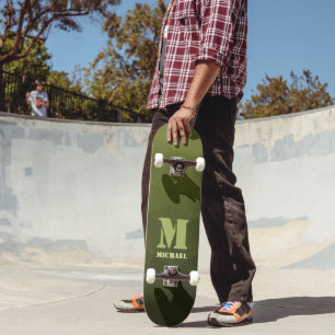 Skateboard Motif de maillage géométrique d'olive verte de l'a