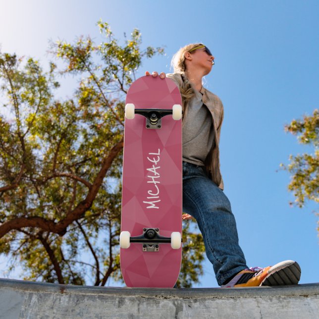 Skateboard Motif de maille géométrique rose clair Nom personn (Extérieur 1)