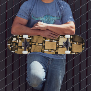 Skateboard Motif de miroirs géométriques Sepia