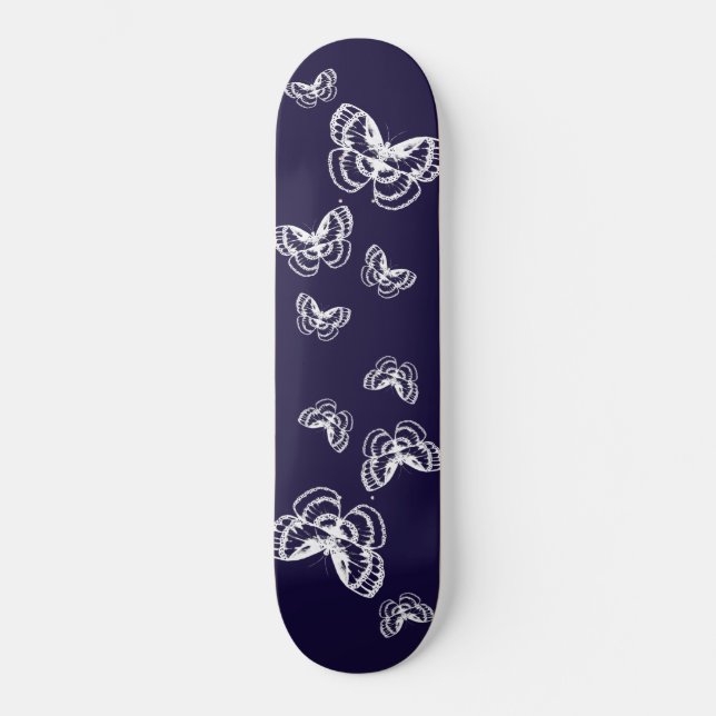 Skateboard Motif de papillons blancs et violets (Recto)