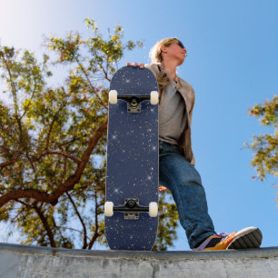 Skateboard Motif de parties scintillant en or brillant bleu m