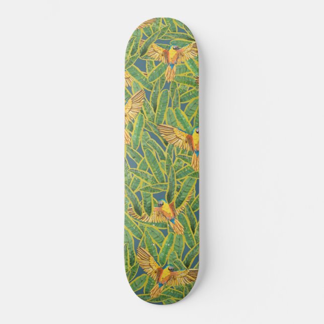 Skateboard Motif de perroquet Feuille vert tropical (Recto)