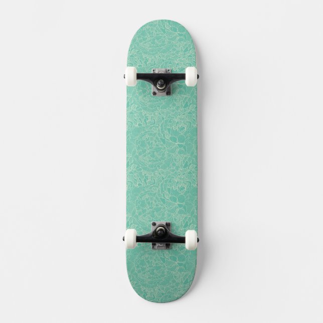 Skateboard Motif de pivoine de turquoise (Recto)