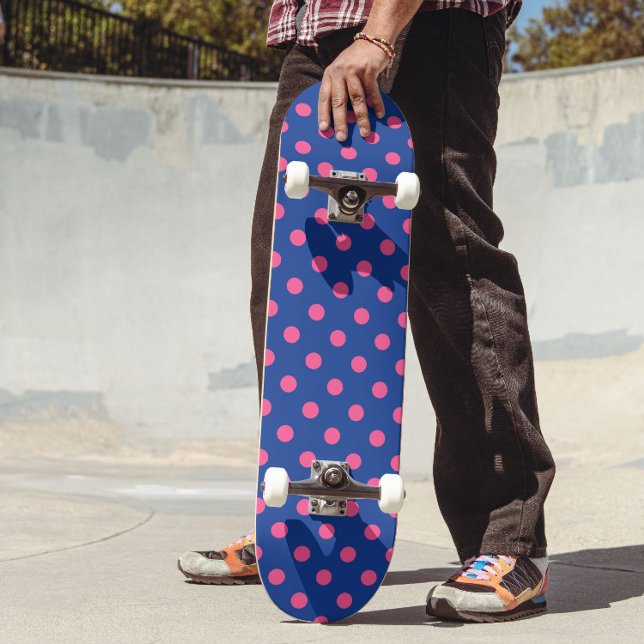 Skateboard Motif de points polka bleus et roses (Créateur téléchargé)