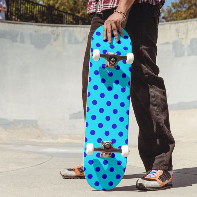 Skateboard Motif de points polka cyan et bleu (Créateur téléchargé)