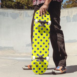 Skateboard Motif de points polka jaunes et bleus