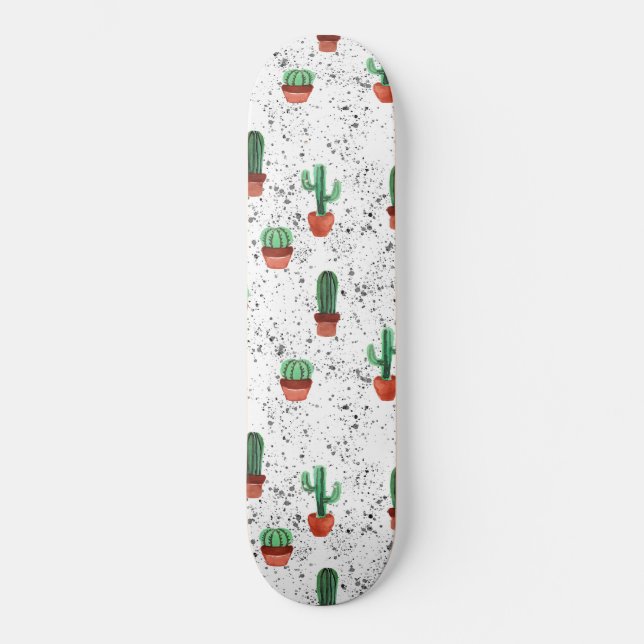 Skateboard Motif de pots de cactus en terre cuite verte (Recto)