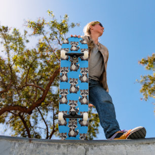 Skateboard Motif de Raton Laveur Bleu Design