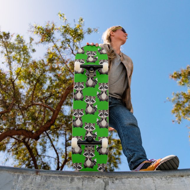 Skateboard Motif de Raton Laveur Vert  (Extérieur 1)