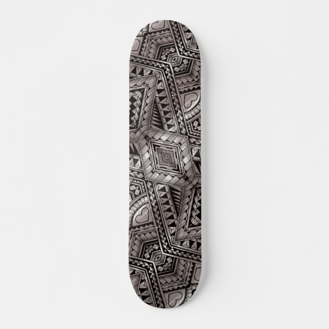 Skateboard Motif de tatouage tribal noir et blanc cool (Devant)