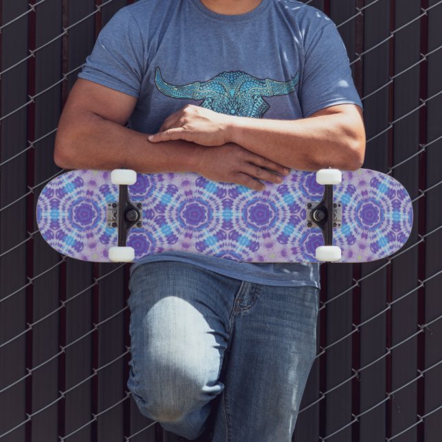 Skateboard Motif de teinture à tarte violet et bleu (Extérieur 3)